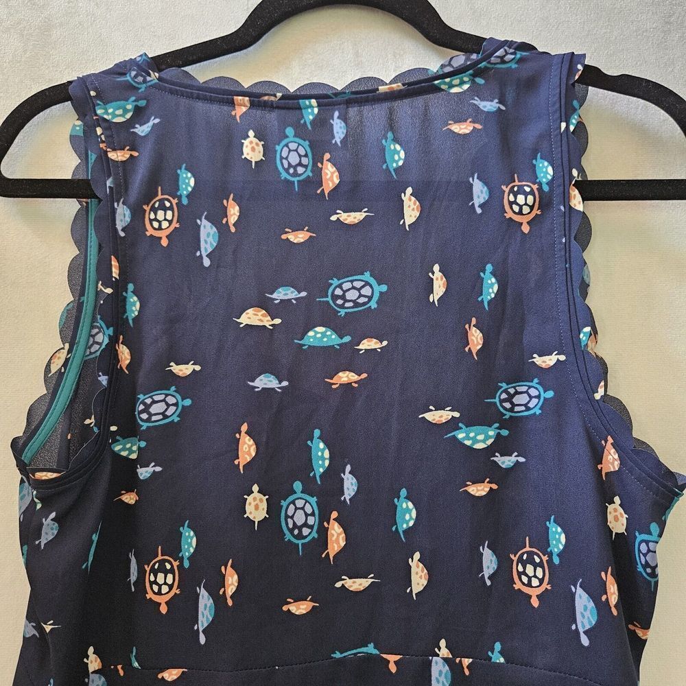 Anthropologie Maeve Womens Sz 4 Sheer Sleeveless Top Turtle‎ Terrapin Print Blue - Picture 9 of 10